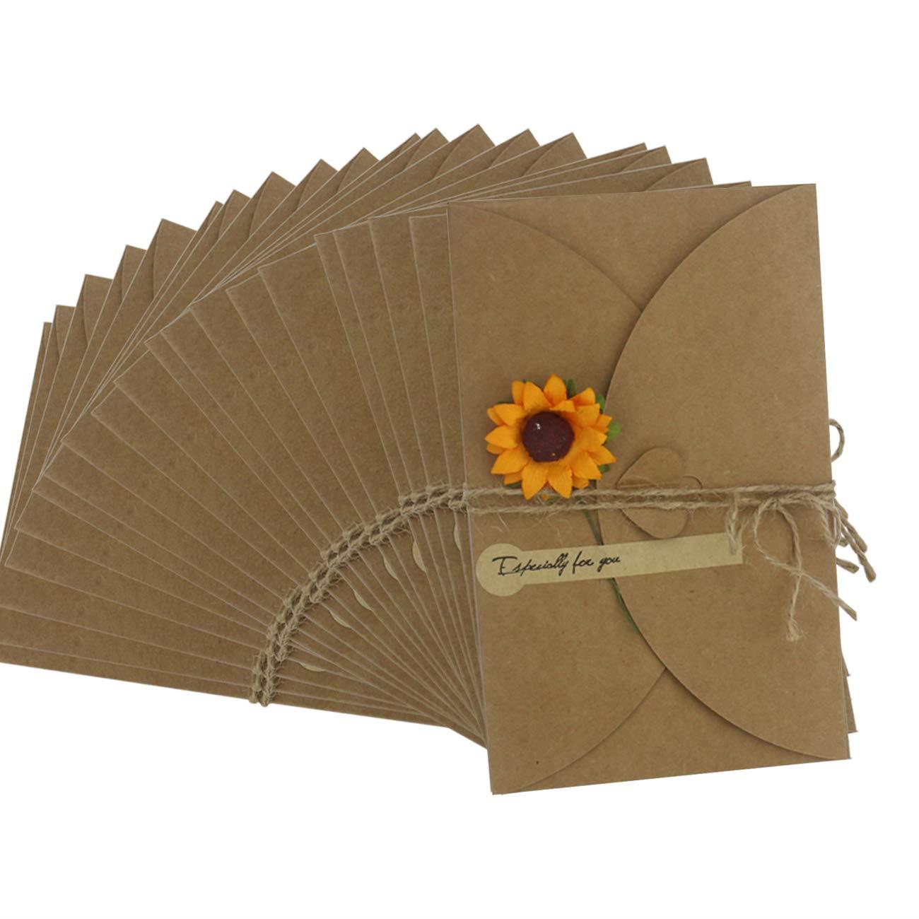 Ogrmar Brown Kraft Paper Thank You Cards Thank U Greeting Card with Kraft Paper Envelopes for Wedding, Graduation 6.9"x4.3" Pack of 20 (Sunflower)