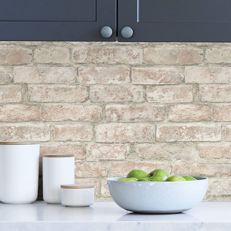 Brewster Washed Denver Brick Peel & Stick Wallpaper White