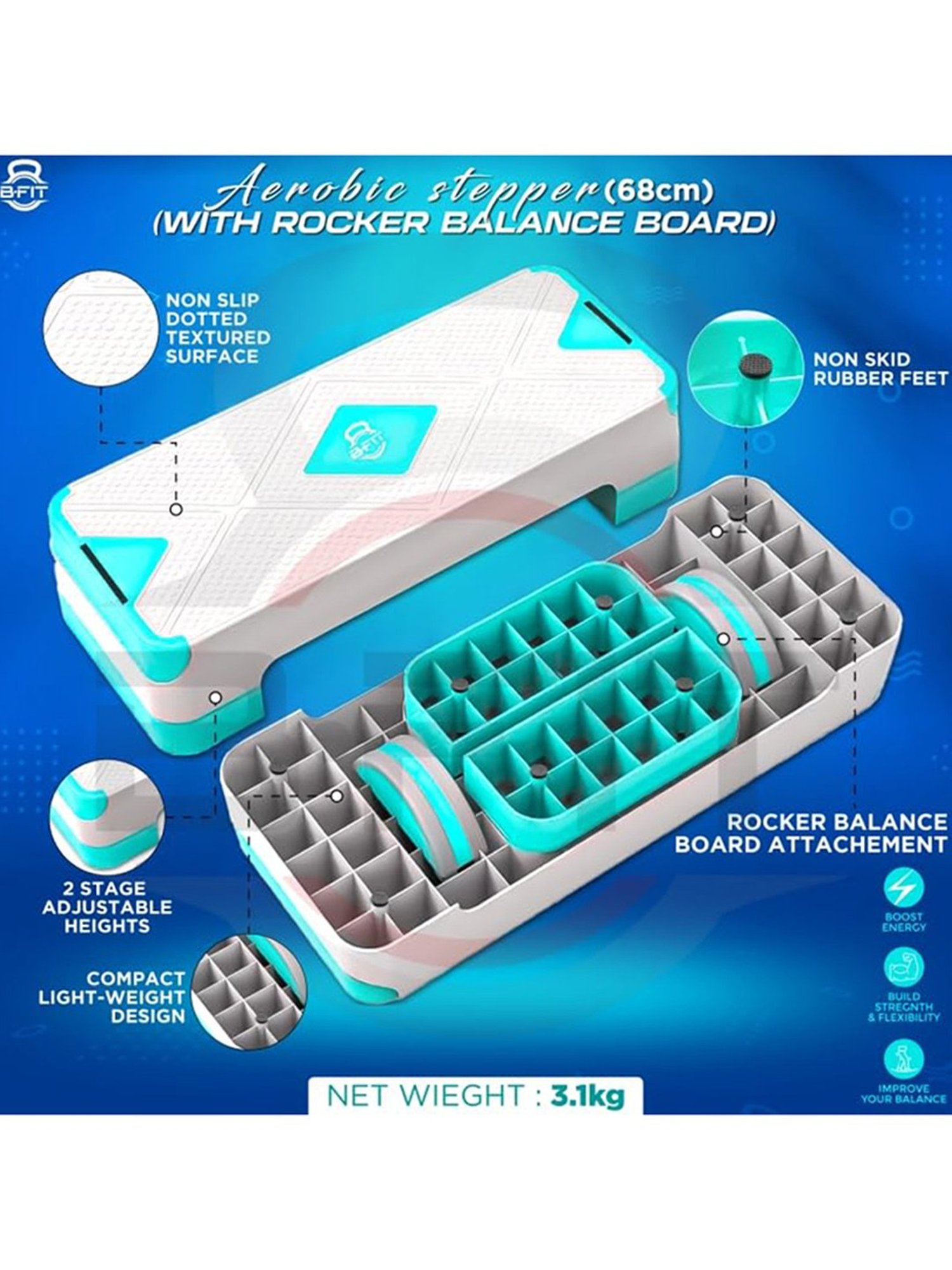 B Fit AB07-R Aerobic Stepper (Grey)