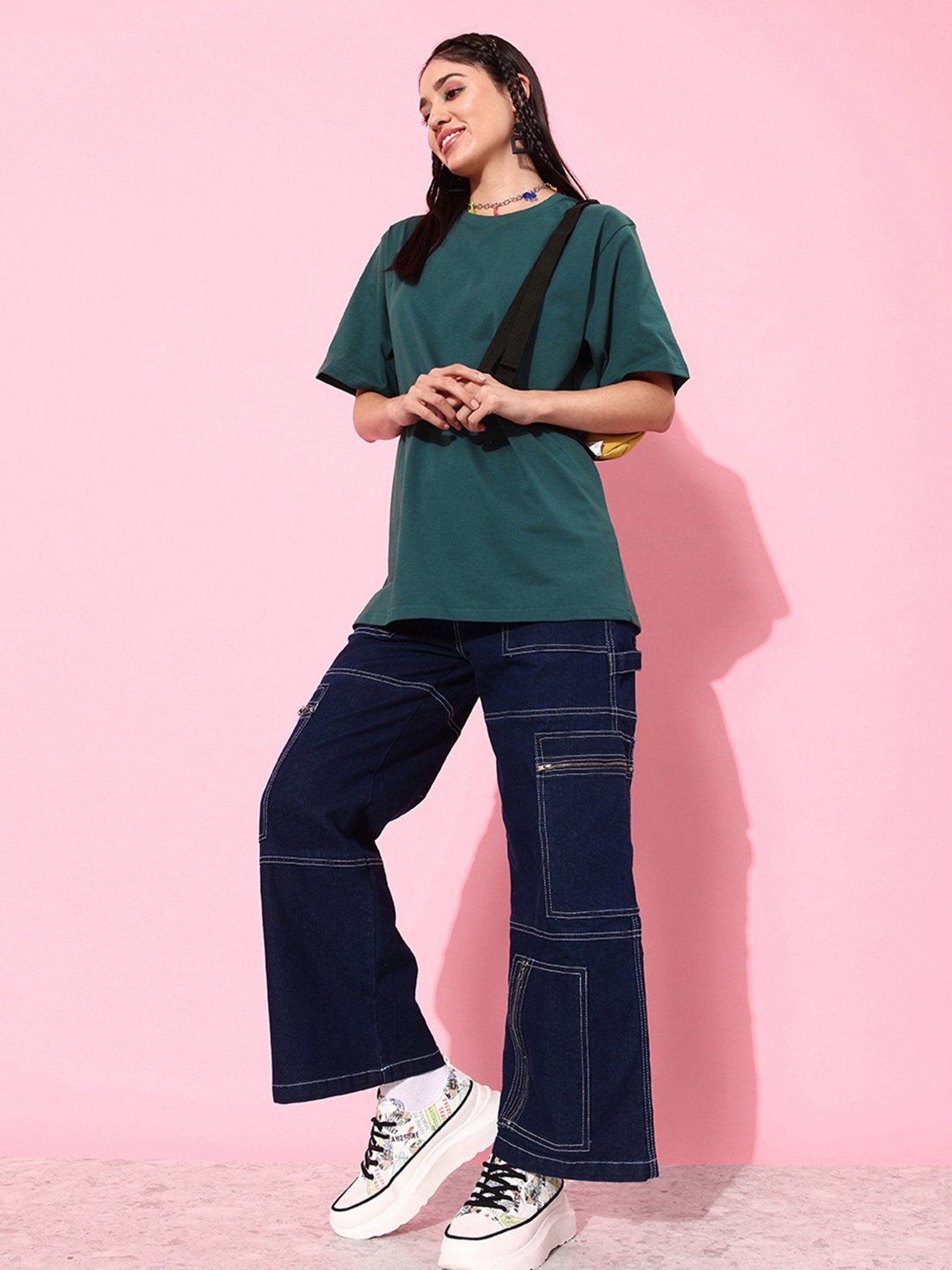 Dillinger Green Cotton Graphic Print Oversized T-Shirt