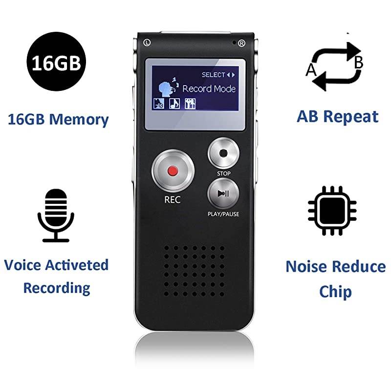 Digital Voice Recorder, 16GB Voice Activated Recorder with Playback,  Mini Audio Recorder for Lectures, Meetings, Interviews, Portable Tape Dictaphone with USB, MP3