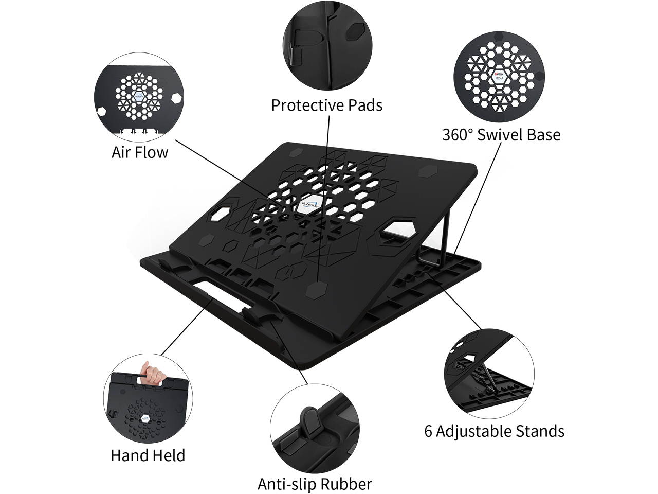 AICHESON 360&deg; Swivel Laptop Stand, Adjustable Height Portable Laptops Riser, Ergonomic Ventilated Rotatable Laptop Computer Holder Base, Pink