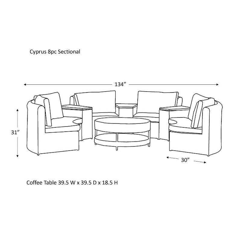 Cyprus 8pc Sectional with Sunbrella Fabric Gray - Canopy Home and Garden