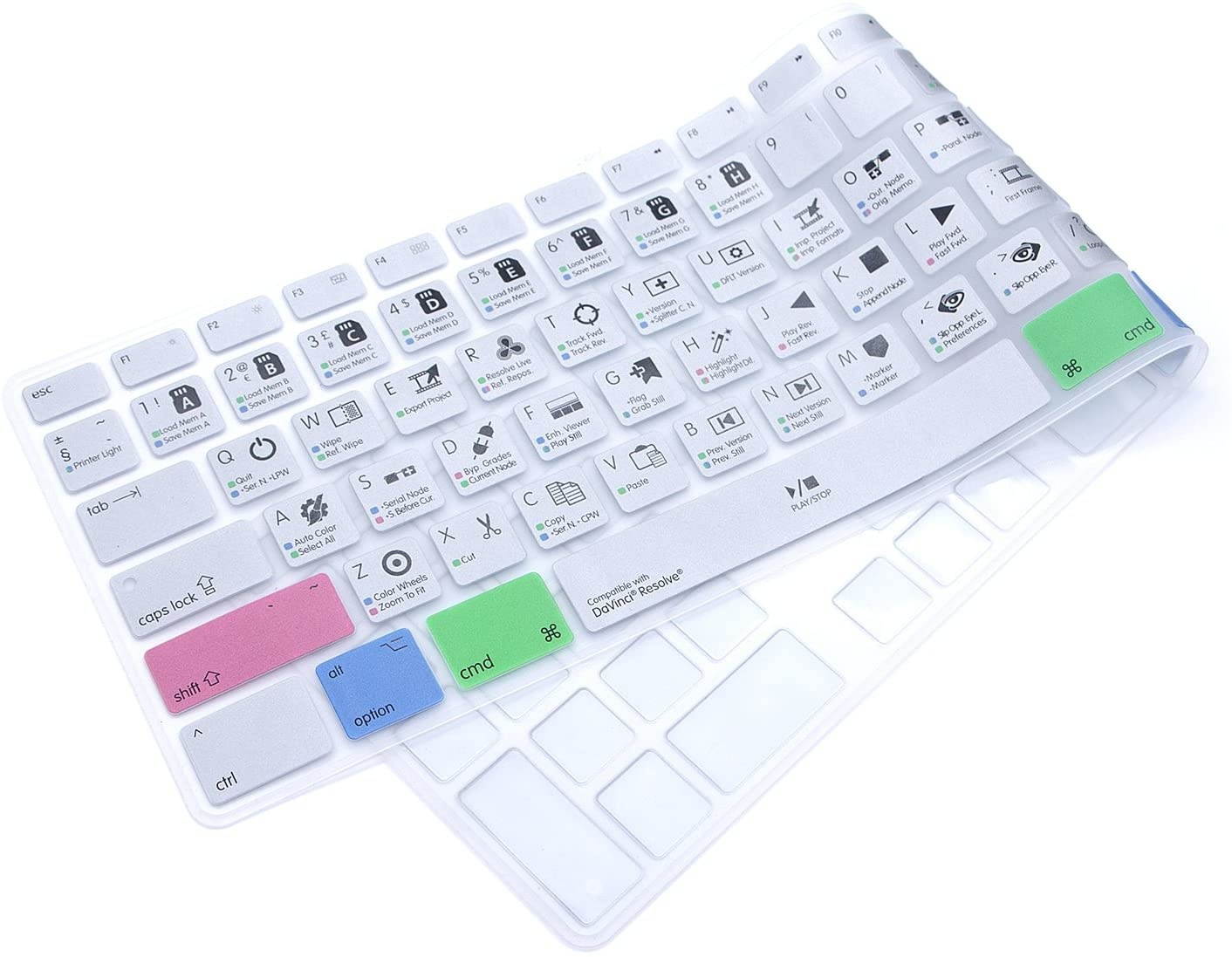 HRH for Apple iMac G6 MB110LL/B and MB110LL/A A1243 Keyboard with Numeric Keypad NumberPad Print with: Davinci Resolve Functional Shortcuts Hot Keys Design Silicone Keyboard Skin Cover [US/EU Layout]