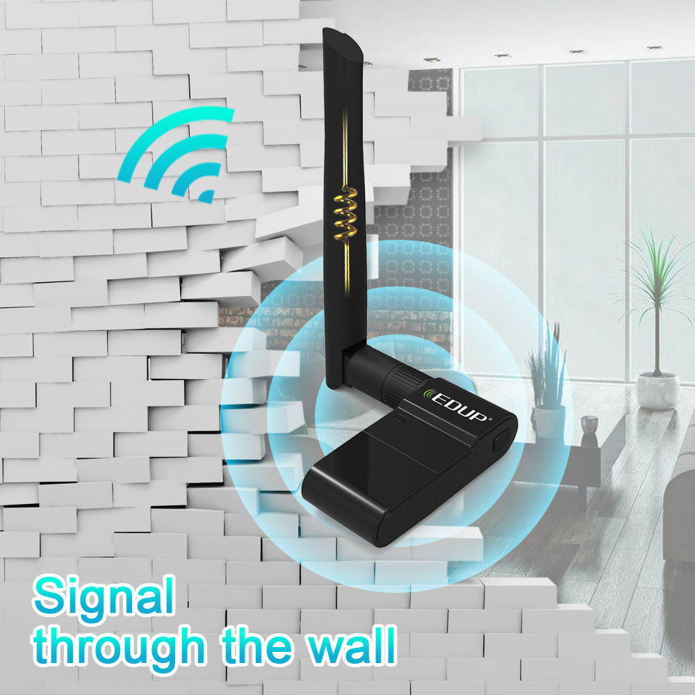 Dual Band Wireless Wifi USB Ethernet Adapter 2dBi Antenna for Laptop/PC 2.4+5.8GHz 600Mbps WiFi Receiver for Windows Mac - Black