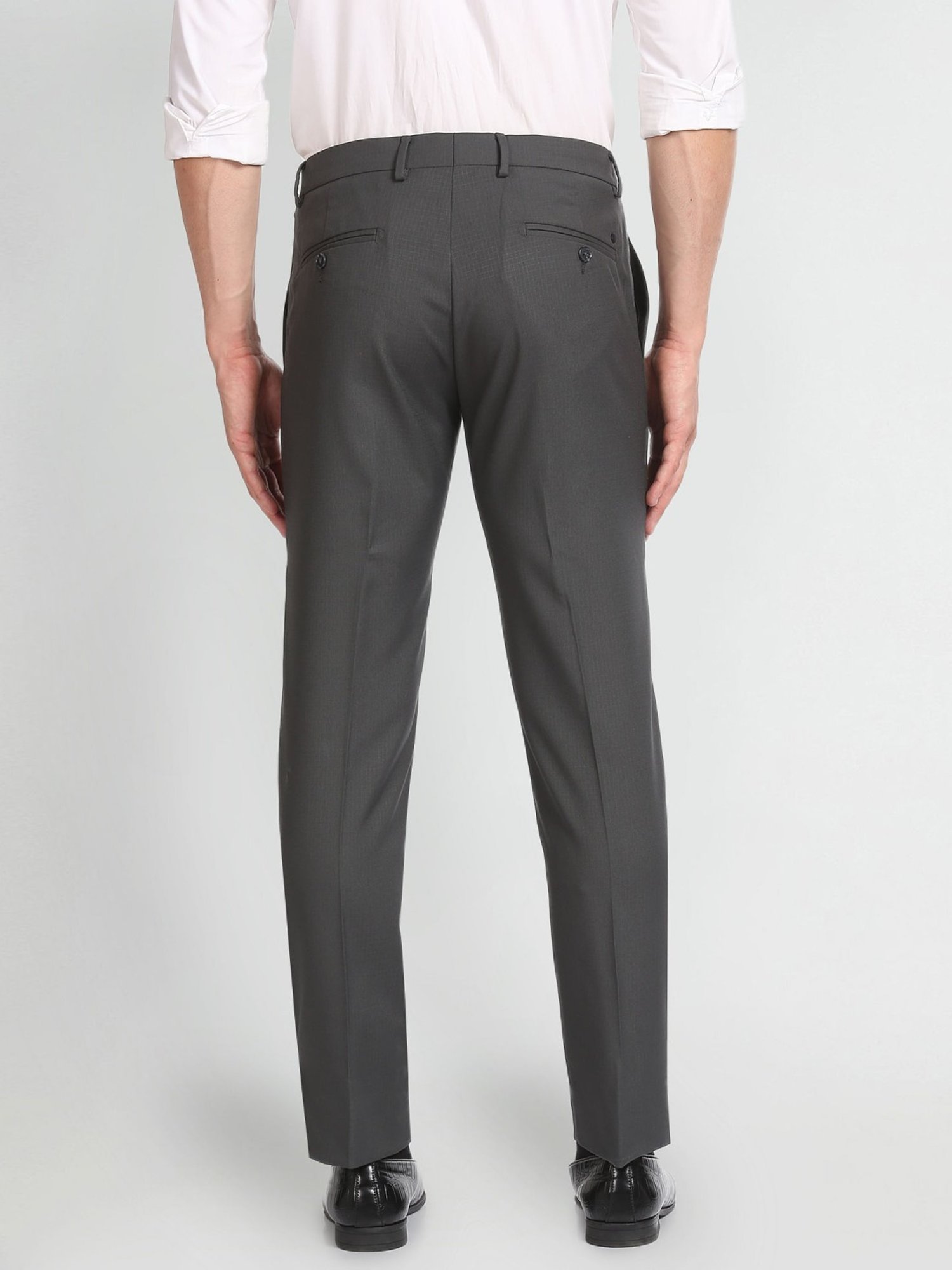 Arrow Grey Regular Fit Checks Trousers
