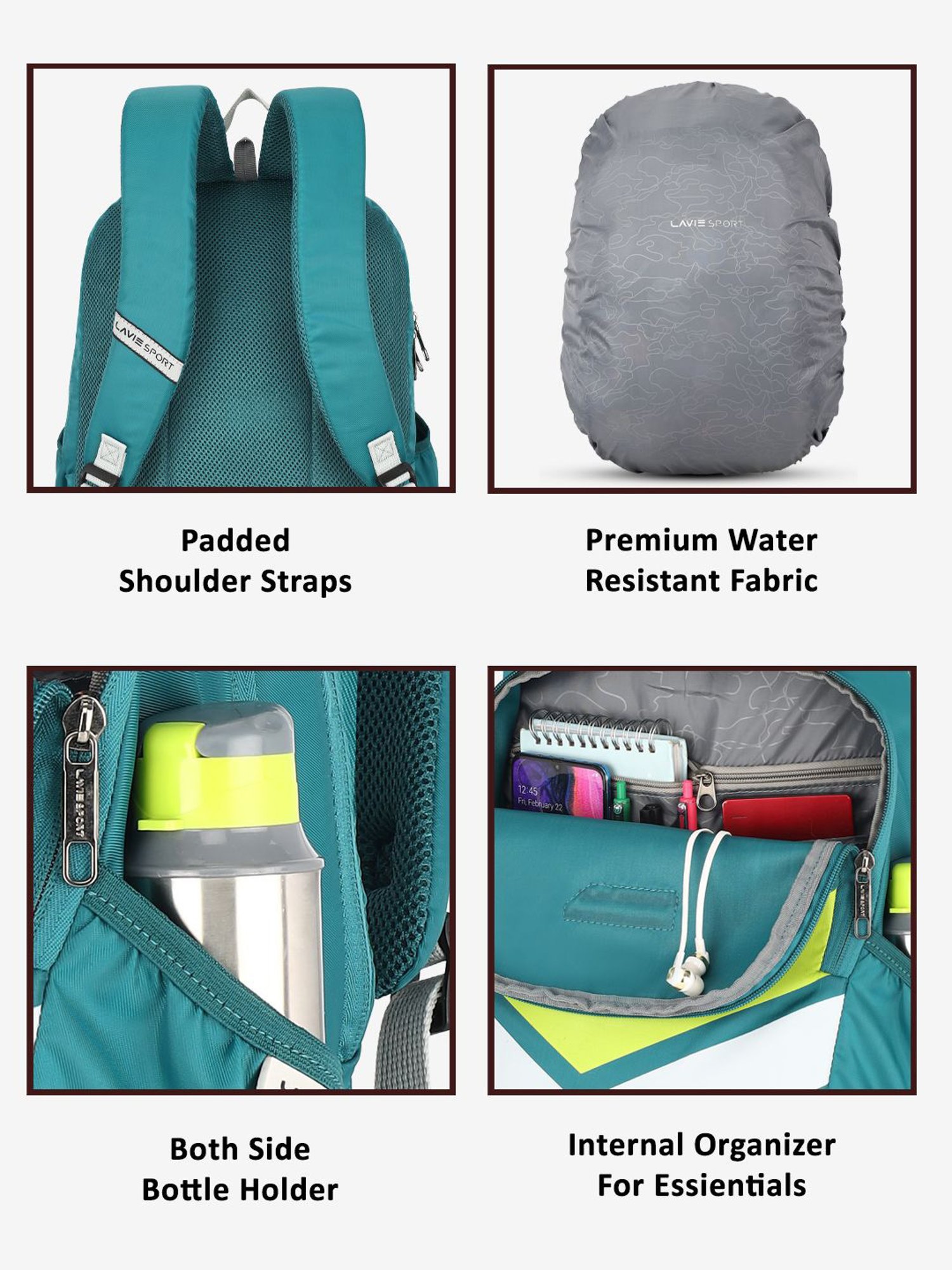 Lavie Sport Chevron 33L College Laptop Backpack with Rain cover For Boys & Girls|Men & Women (Teal)