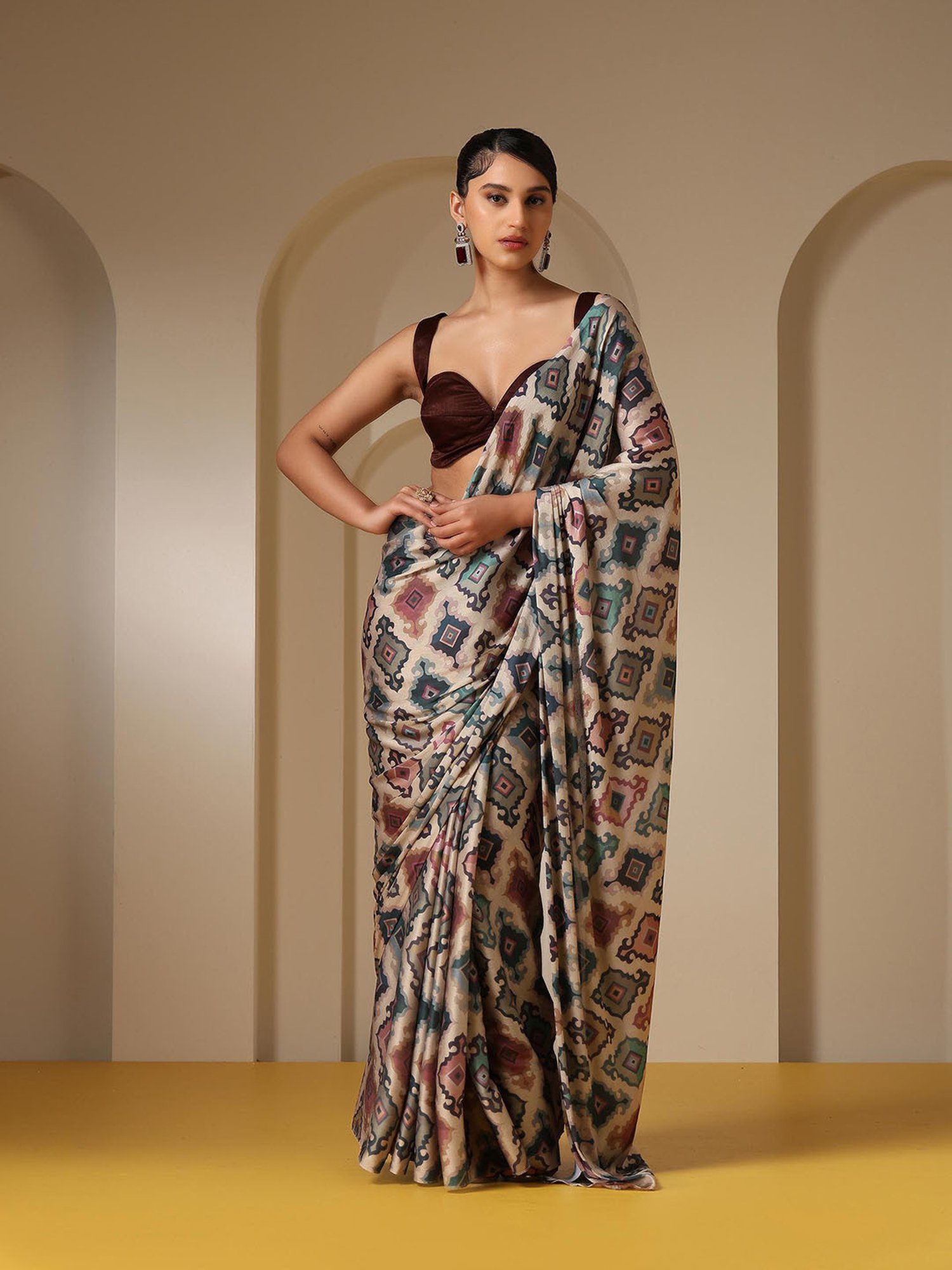 Swtantra Multicolor Printed Satin Saree With  Unstitched Self Blouse