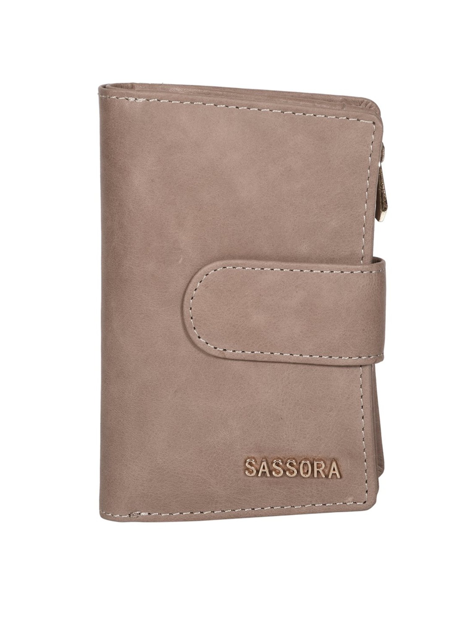 SASSORA Beige Solid Rfid Bi-Fold Wallet for Women