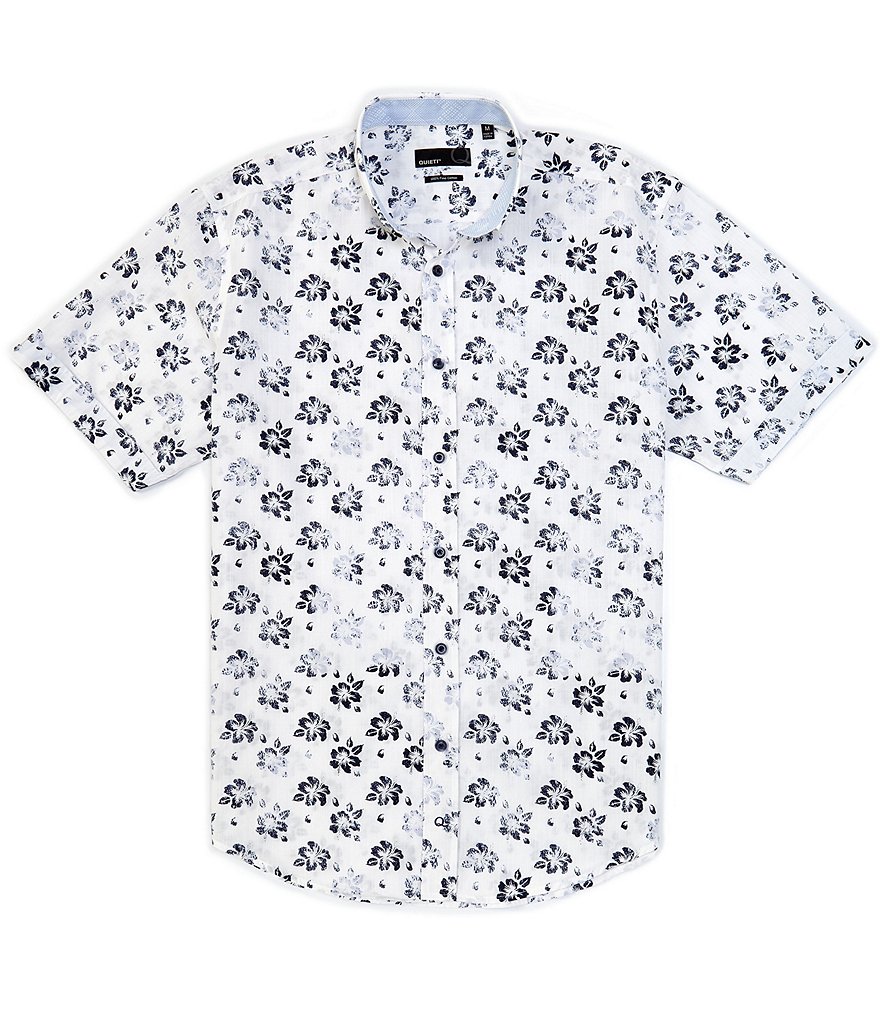 Quieti Hawaiian Floral Print Short-Sleeve Woven Shirt