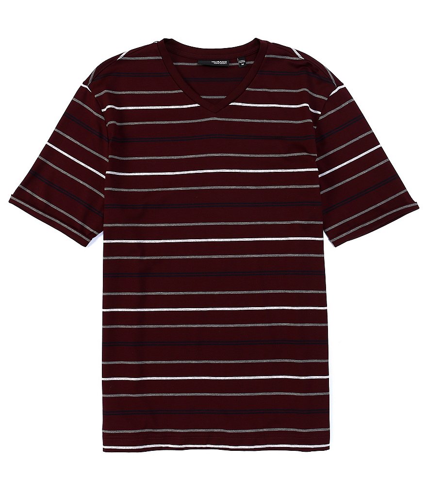 Murano Liquid Luxury Striped Short-Sleeve V-Neck Tee