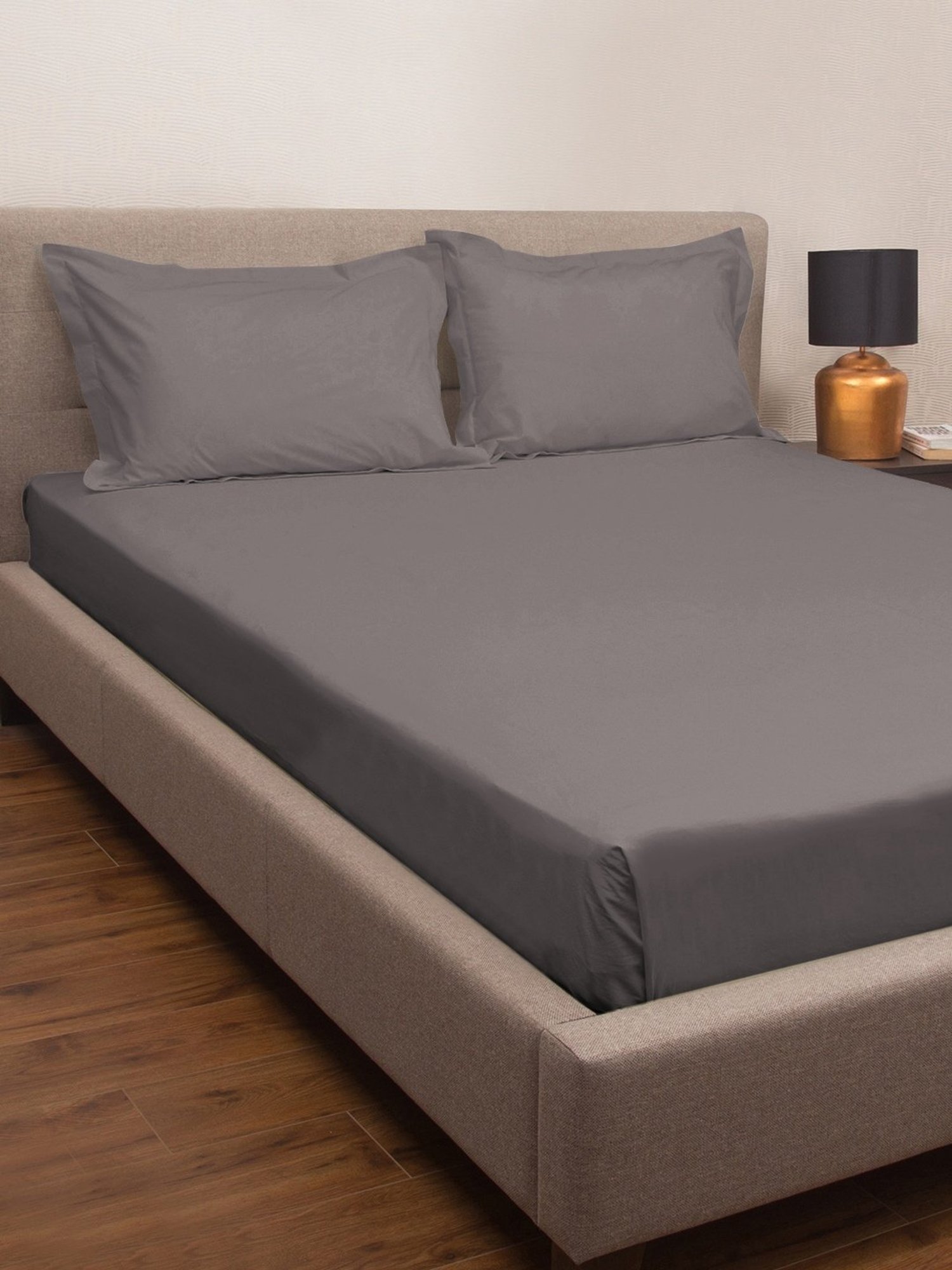 Petal Home Solid Grey 300 TC Cotton Queen Bed Sheet with 2 Pillow Covers