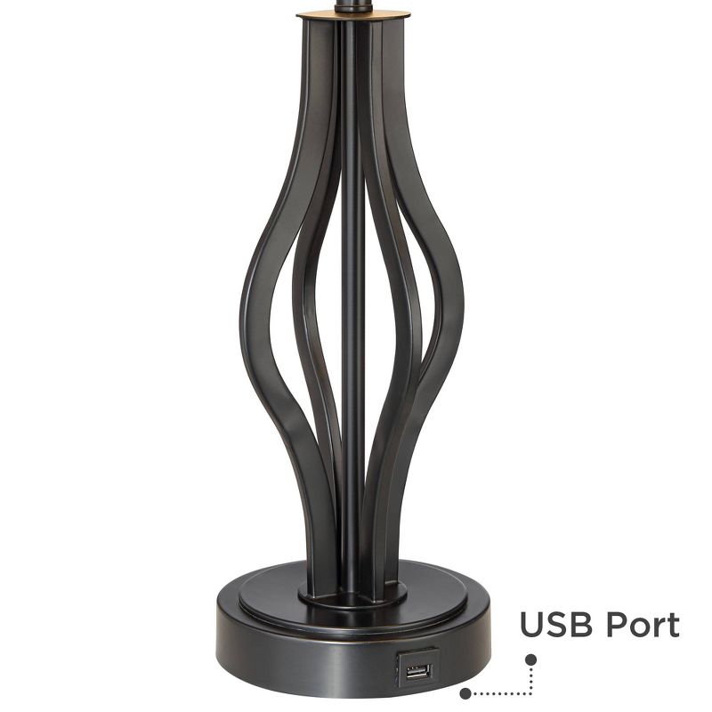360 Lighting Heather Iron Black Shade Table Lamps with USB Ports Set of 2