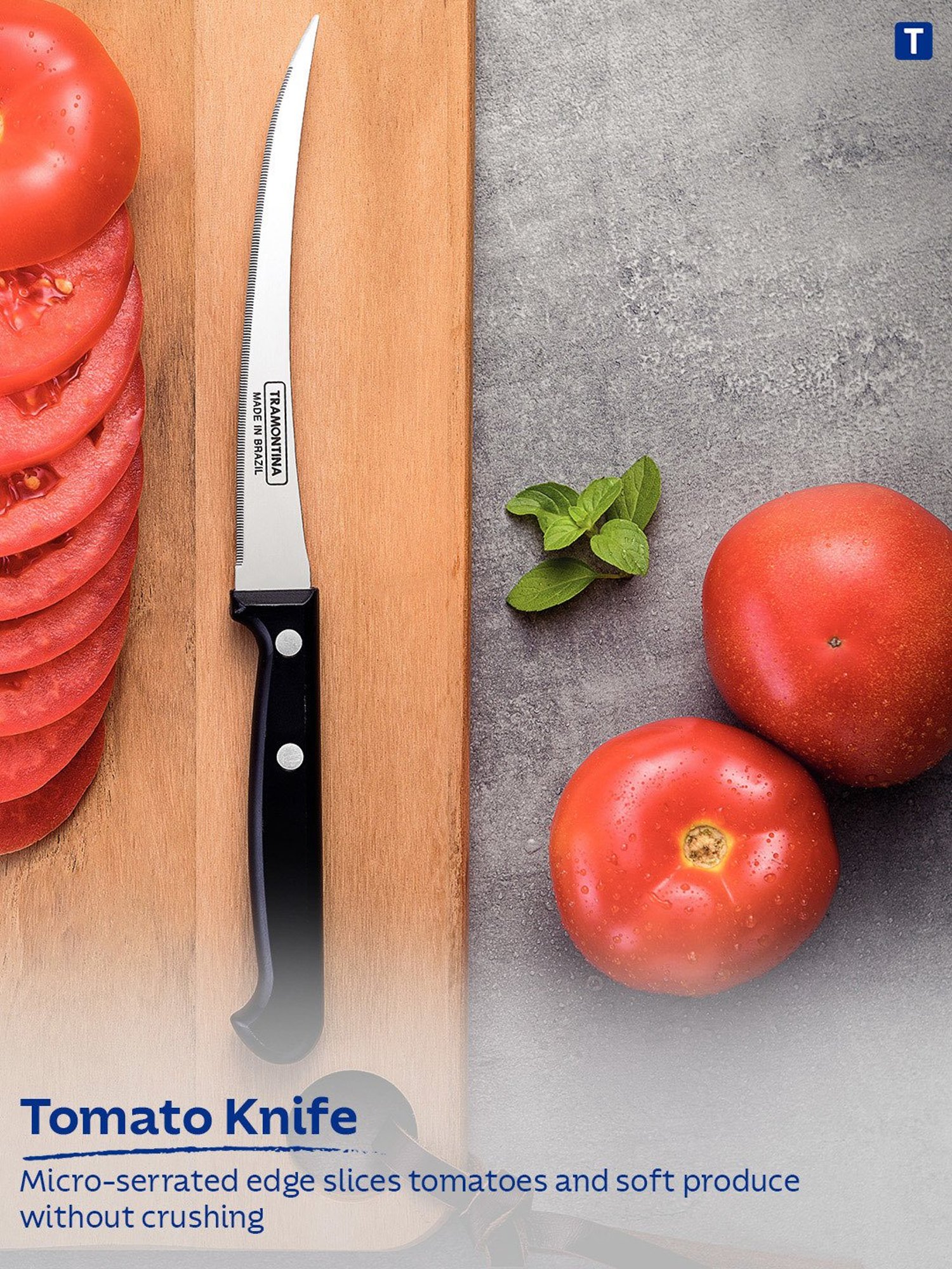 Tramontina Ultracorte Stainless Steel Tomato Knife Serrated Edge 4.7" Kitchen Knife Antimicrobial