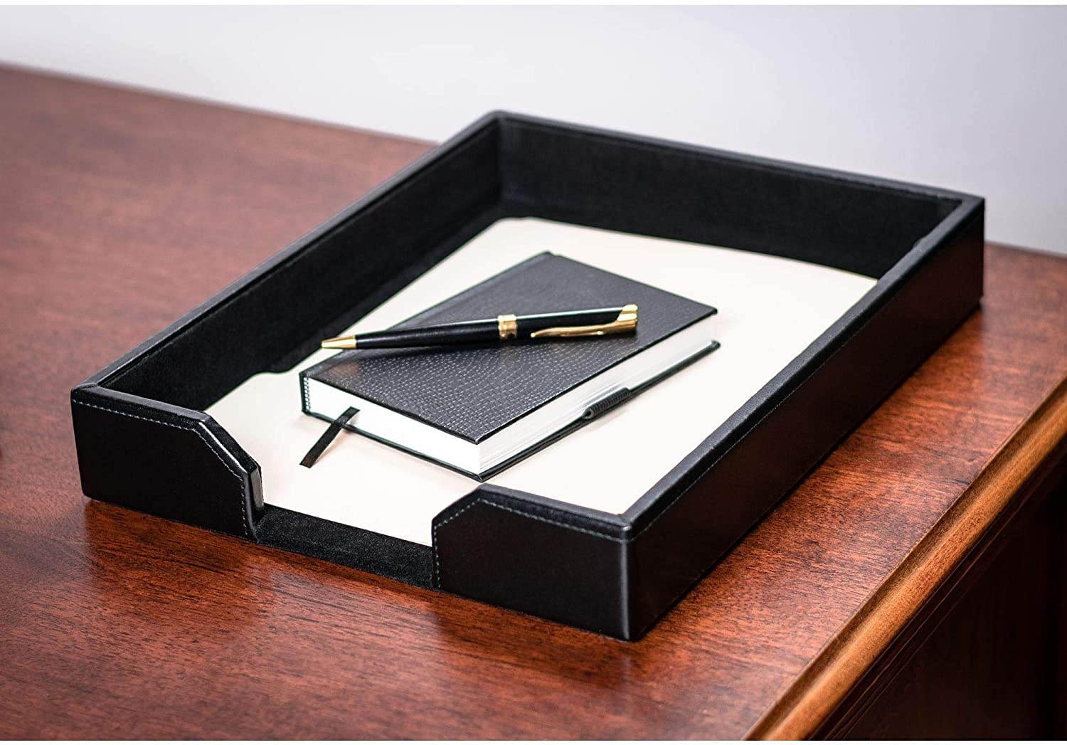 Dacasso Bonded Leather Letter Tray - Black (Pack of 3)
