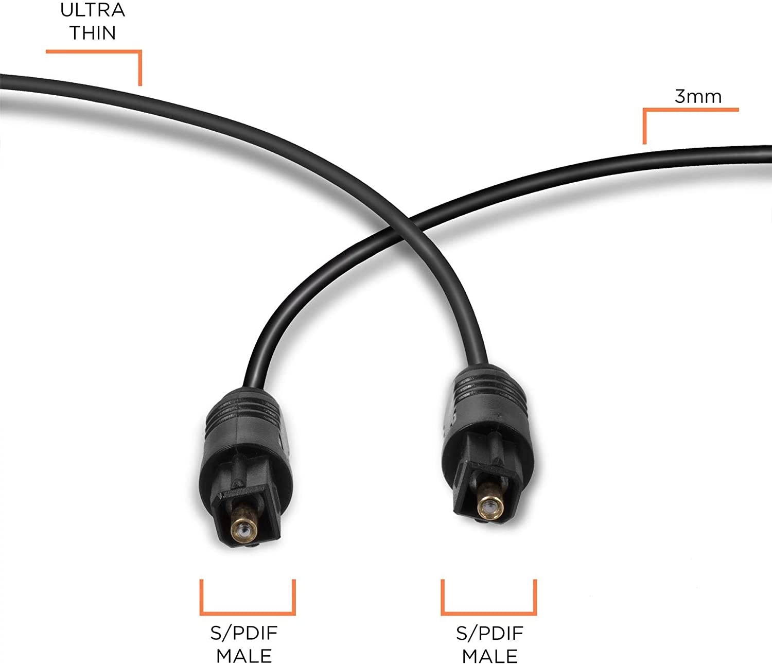 Digital Optical Audio Cable - Premium Toslink Fiber Optic Audio Cables with Gold Plated Connectors - Ultra Thin Jacket Micro Cable - Extra Flexible Long Life Jacket - 3 Feet 3 Pack