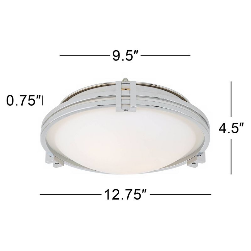 Possini Euro Design Art Deco Ceiling Light Flush Mount Fixture Chrome 12 3/4" Wide White Glass Bowl for Bedroom Kitchen Hallway