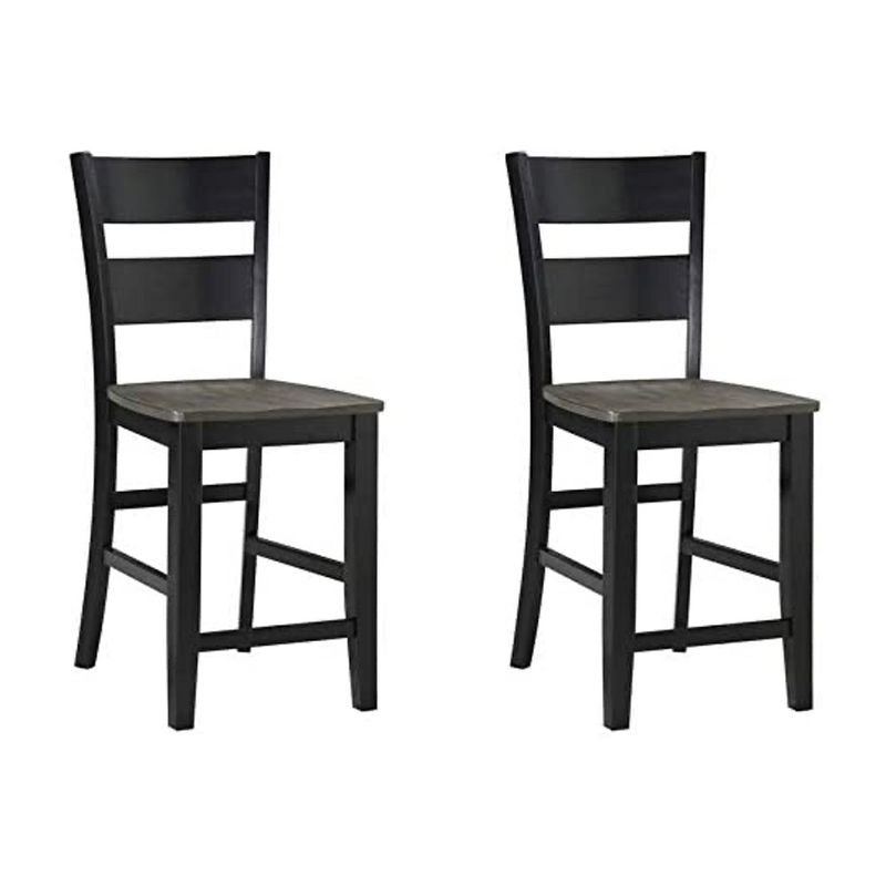 Wallace & Bay Kelley 24 Inch Durable Wood enBarstool Seat Furniture Set with Comfortable Ladder Back Design, Gray/Black (2 Pack)