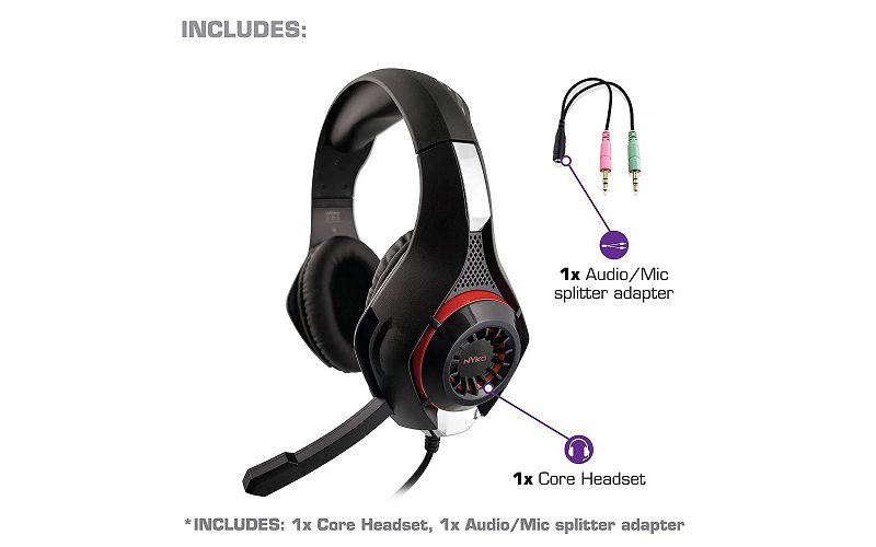 Nyko Core 80801 Wired Gaming Headset - 40mm Driver Stereo Speakers - Omni-directional retractable microphone - Inline mute & volume controls
