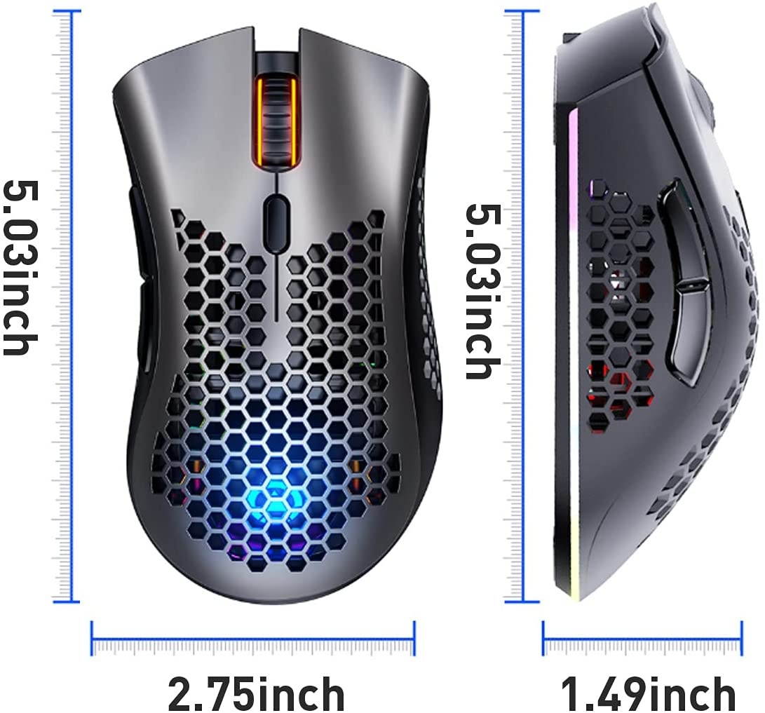 Mashiro Wireless Gaming Mouse Wireless Honeycomb Mouse 7 Programmed Buttons with Silent Click USB Receiver Ergonomic RGB Optical Sensor Lightweight Honeycomb Shell Mouse for Computer Laptop PC