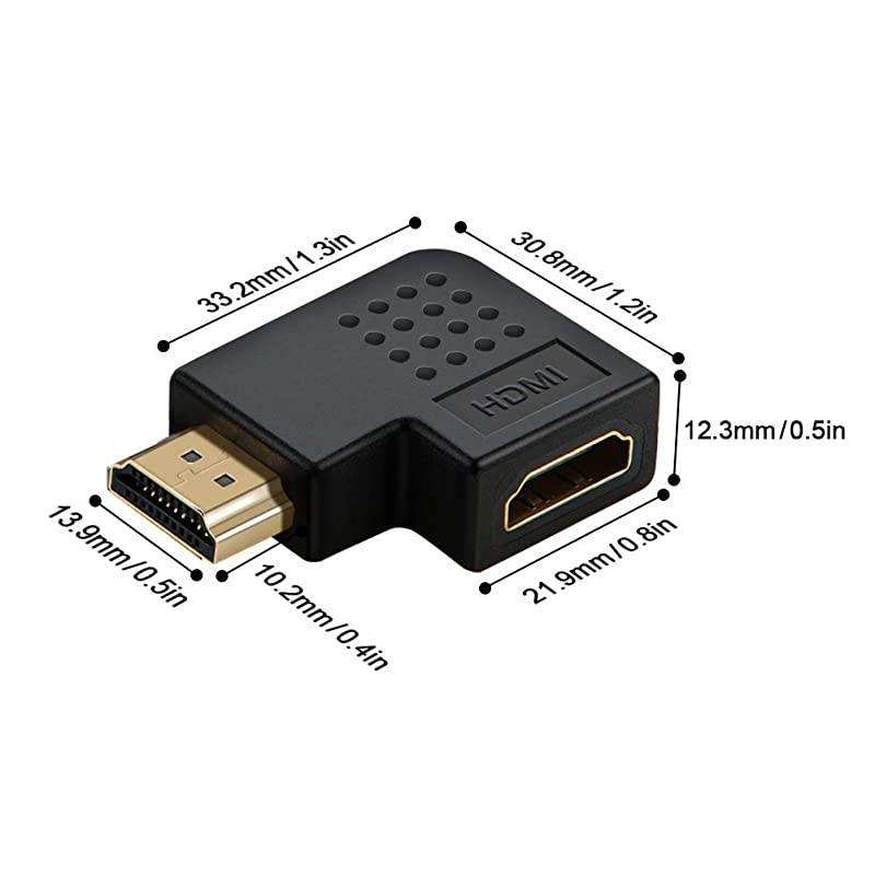 HDMI Male to Female Adapter  2 Pack 90 and 270 degree Right Angle HDMI to HDMI Converter 4K 3D HDMI Extender for Roku PS3 PS4 Fire StickChromecast Nintendo SwitchHDTV LaptopXbox