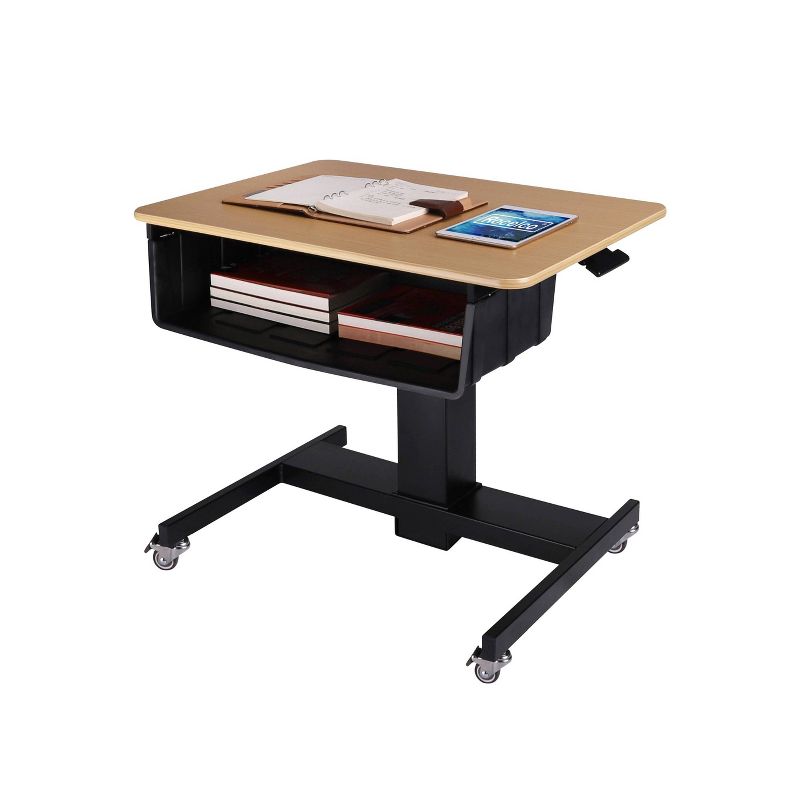 28" Height Adjustable Mobile School Standing Desk with Book Box Natural - Rocelco