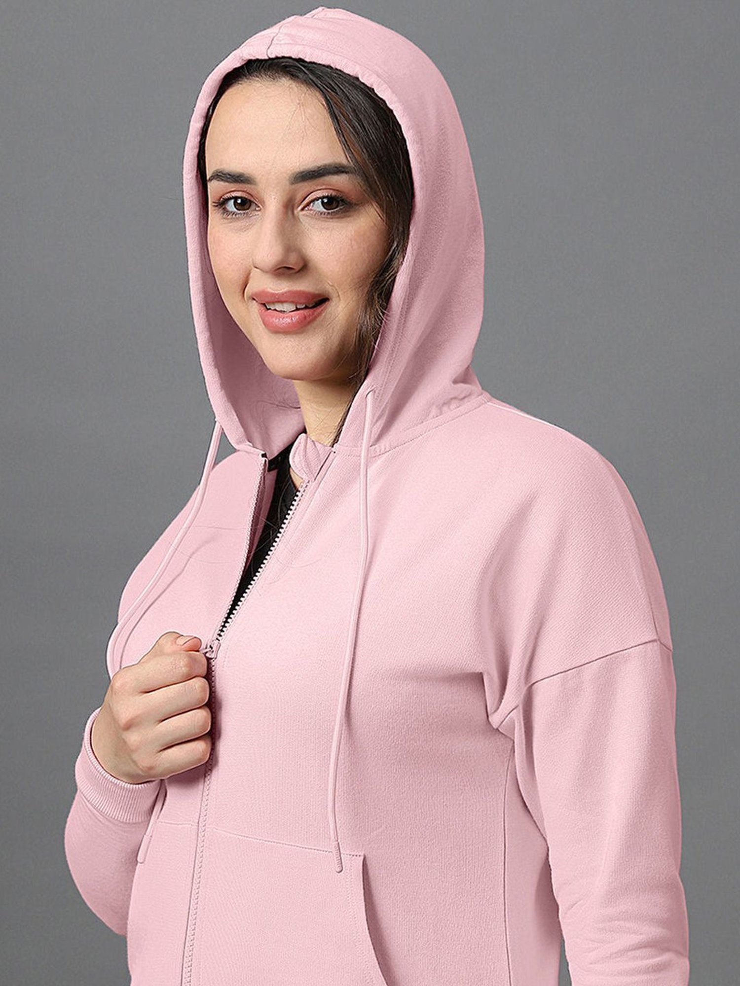 Amante Rose Pink Cotton Sports Hoodie