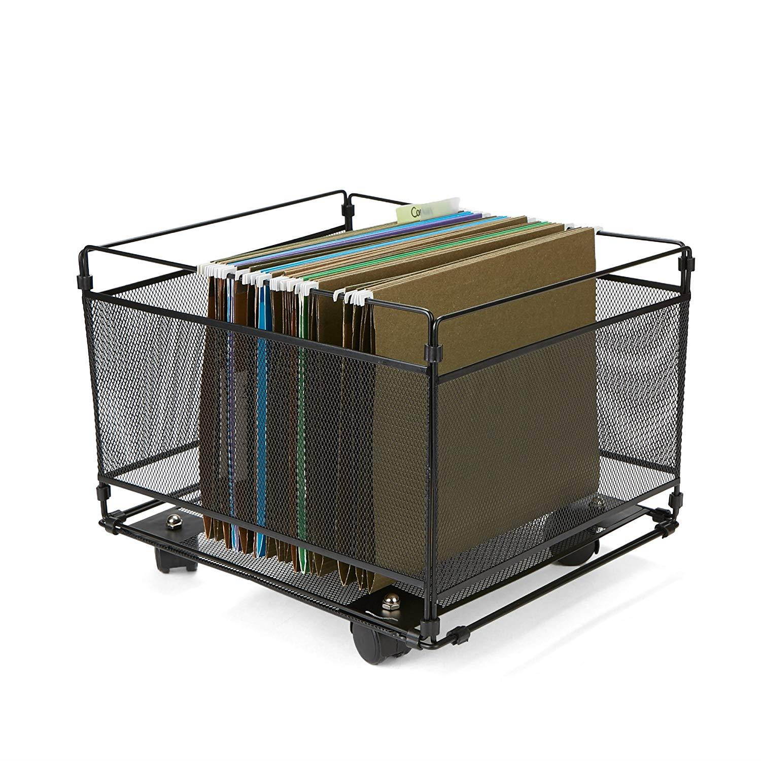 Mind Reader FILEROLL-BLK Portable Rolling Metal Mesh Box File, Document, Folder Sorter Organizer, Black