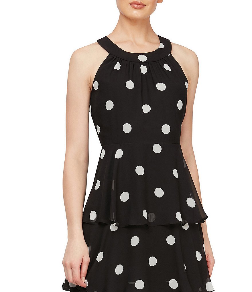 Ignite Evenings Tiered Polka Dot Halter Neck Chiffon Maxi Dress
