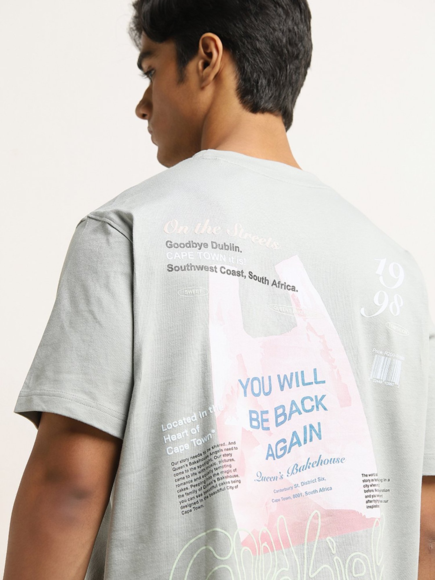 Nuon by Westside Grey Text Design Relaxed-Fit Cotton T-Shirt