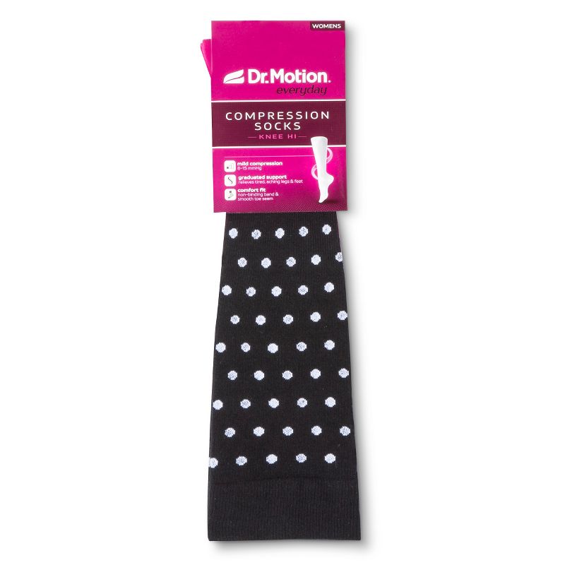 Dr. Motion Women's Mild Compression Dots Over Stripes Knee High Socks - Black/Blue/Pink 4-10