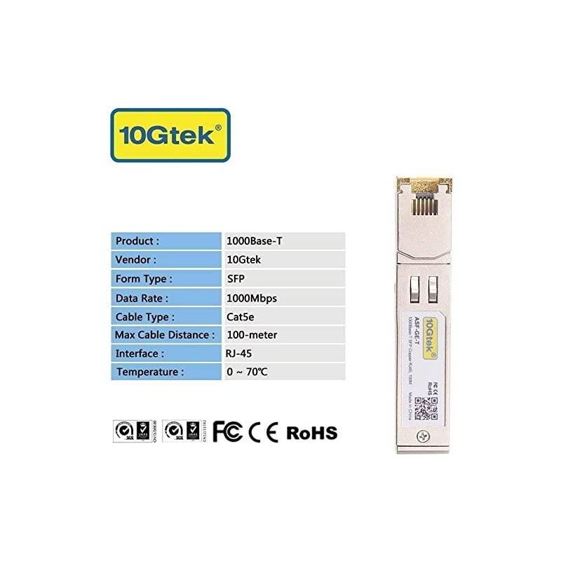 SFP-T, 1000BASE-T Copper SFP, SFP to RJ45 SFP, Compatible with Force10 GP-SFP2-1T