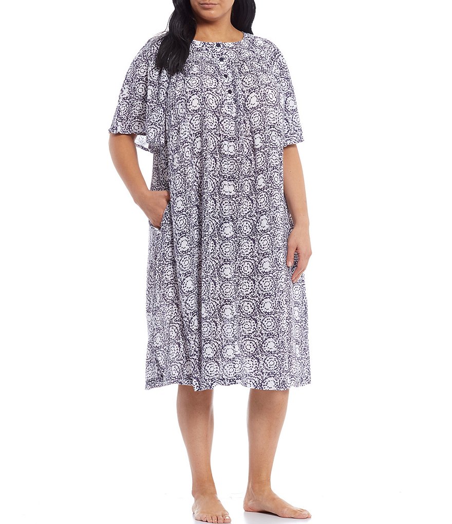 Kate Landry Plus Solid V-Neck Sleeve Midi Lounge Dress