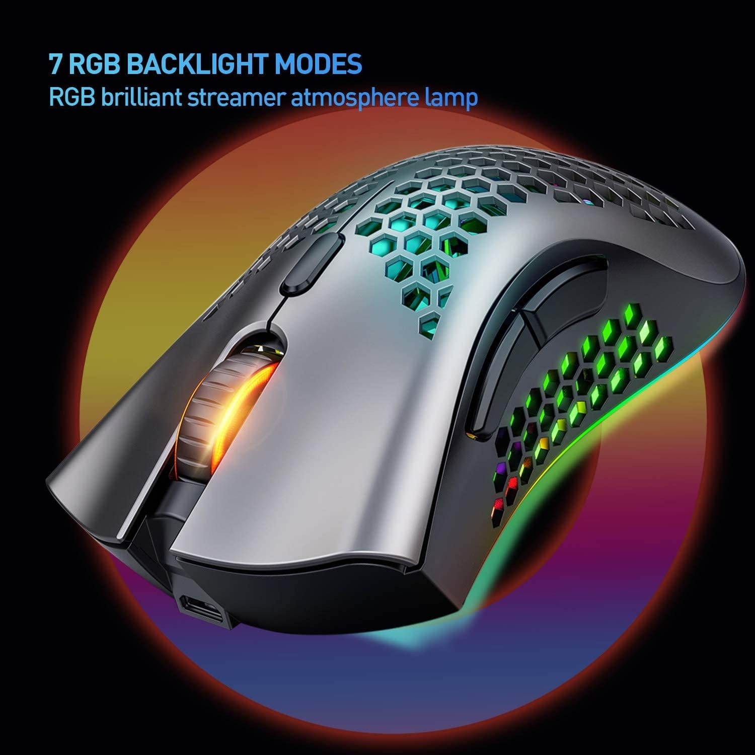 Mashiro Wireless Gaming Mouse Wireless Honeycomb Mouse 7 Programmed Buttons with Silent Click USB Receiver Ergonomic RGB Optical Sensor Lightweight Honeycomb Shell Mouse for Computer Laptop PC