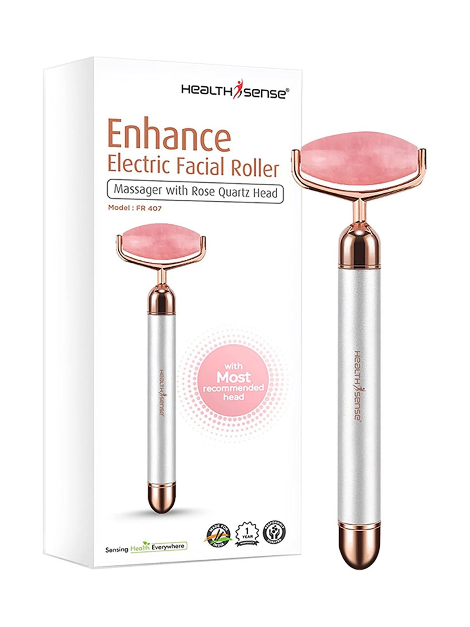 HealthSense Enhance FR407 Electric Facial Roller Massager (Pink and Silver)