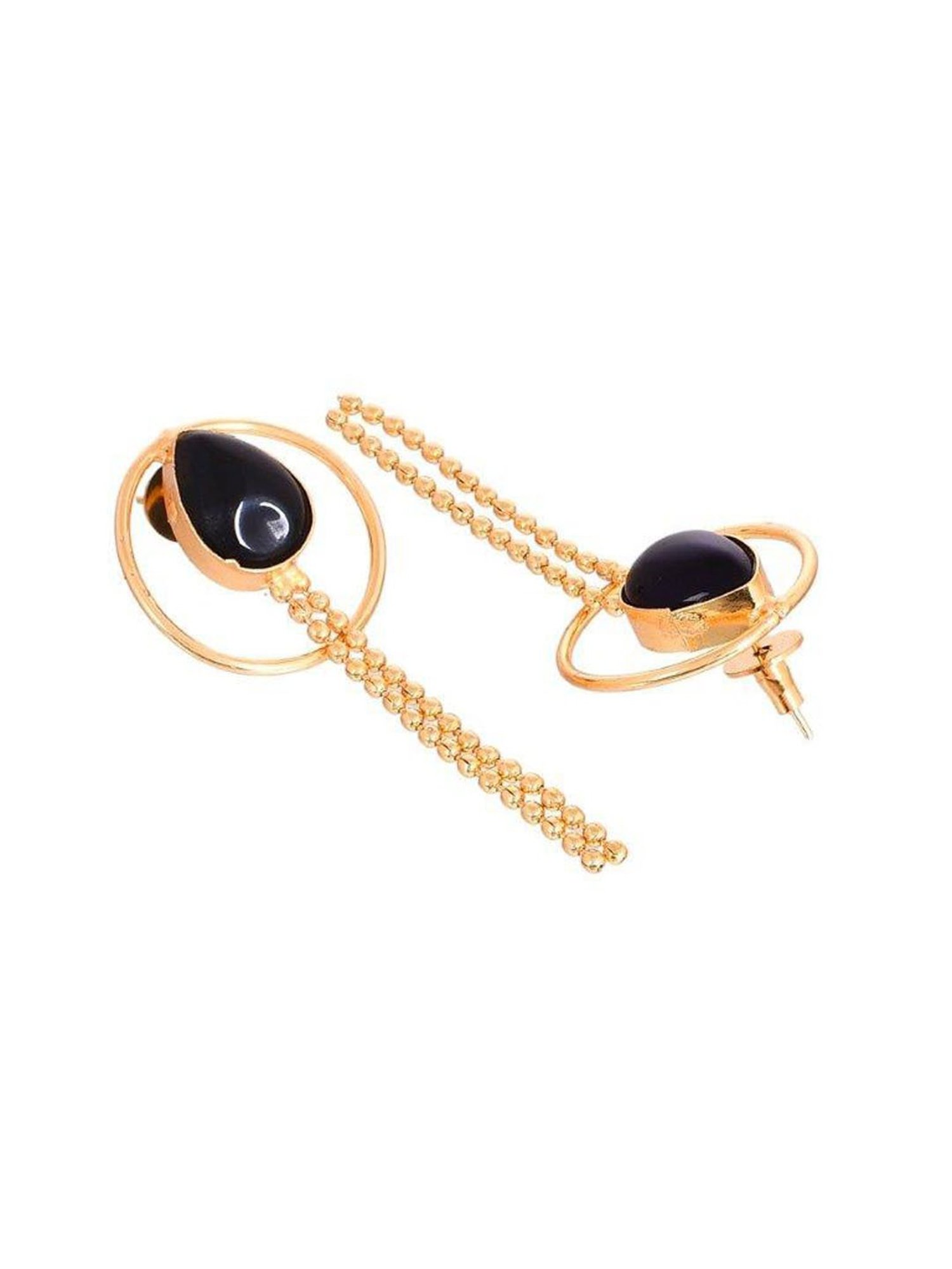 VOJ One Gram Gold Plated Drop Shaped Black Stone Studded Earrings for Women
