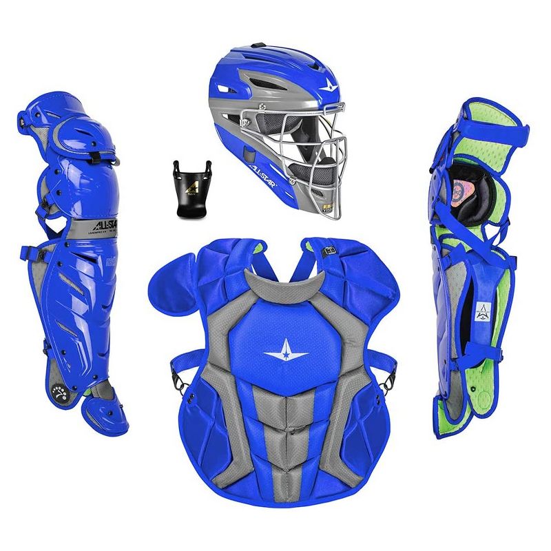 All-Star Sports S7 Axis Ages 9 to 12 Protective Baseball Catchers Gear Set with Mask Helmet, Chest Protector, and Leg Guards, Royal