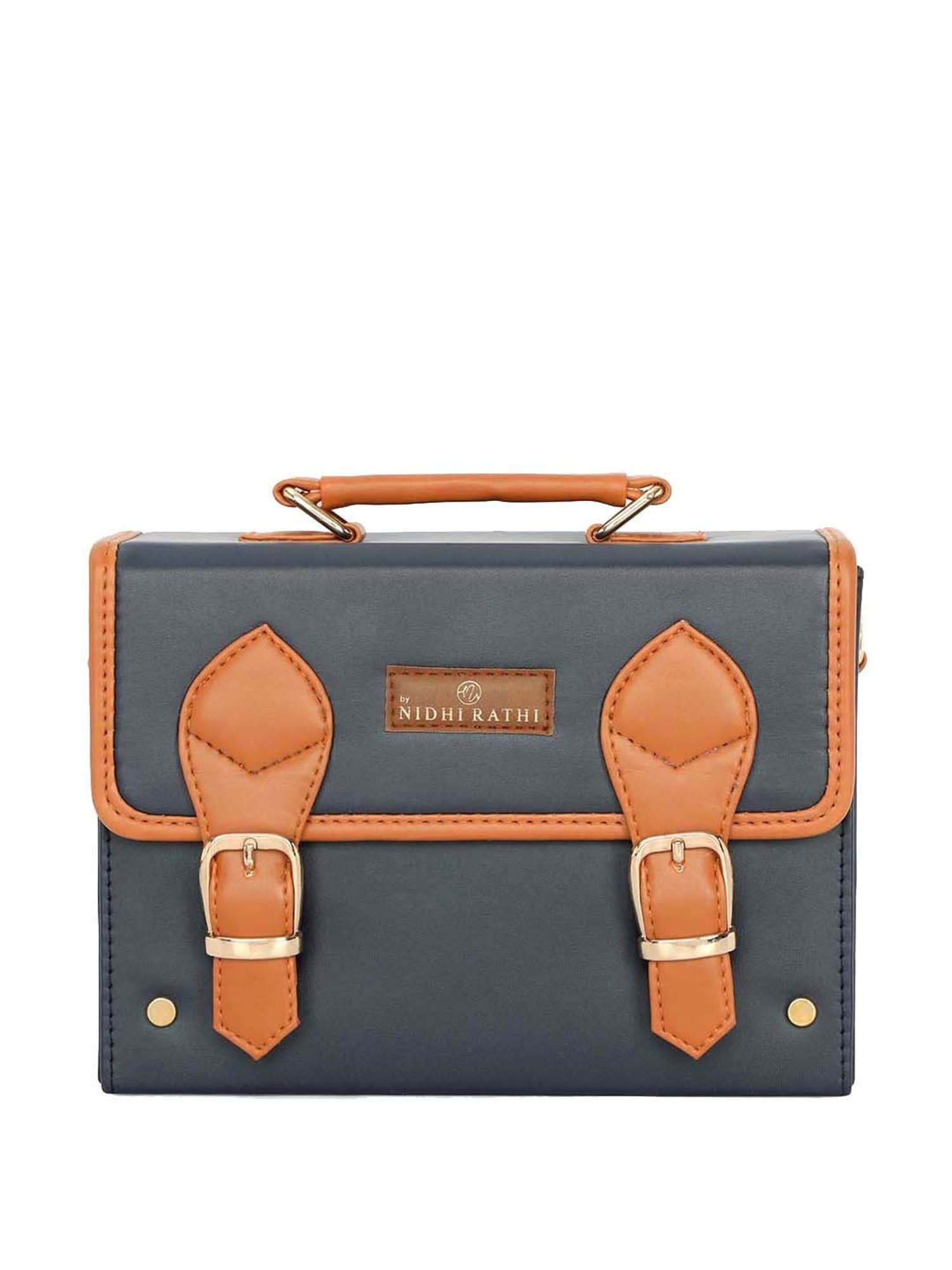 NR by Nidhi Rathi Navy Solid Medium Satchel Handbag