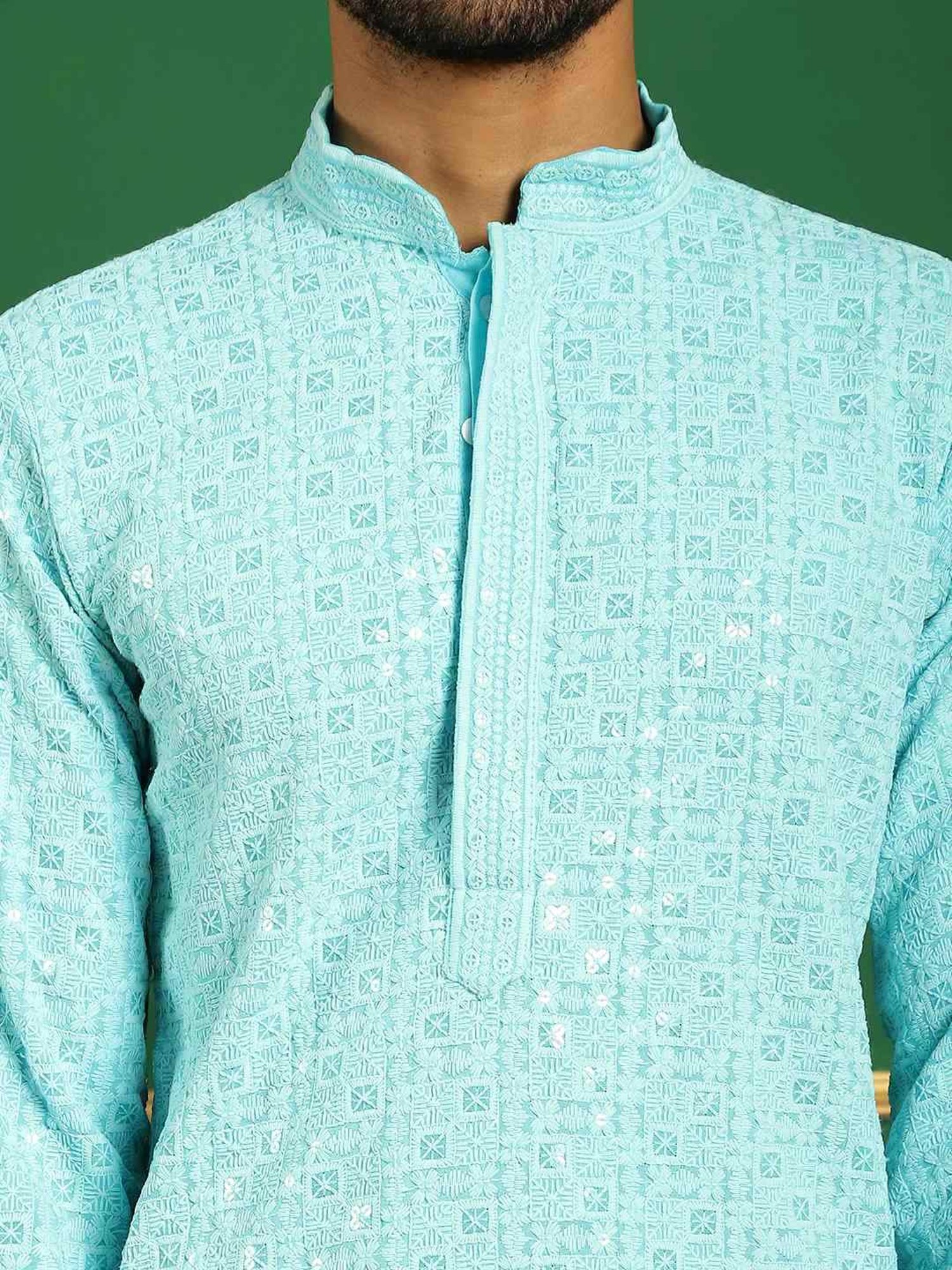 Jompers Blue & White Regular Fit Embroidered Kurta Bottom Set