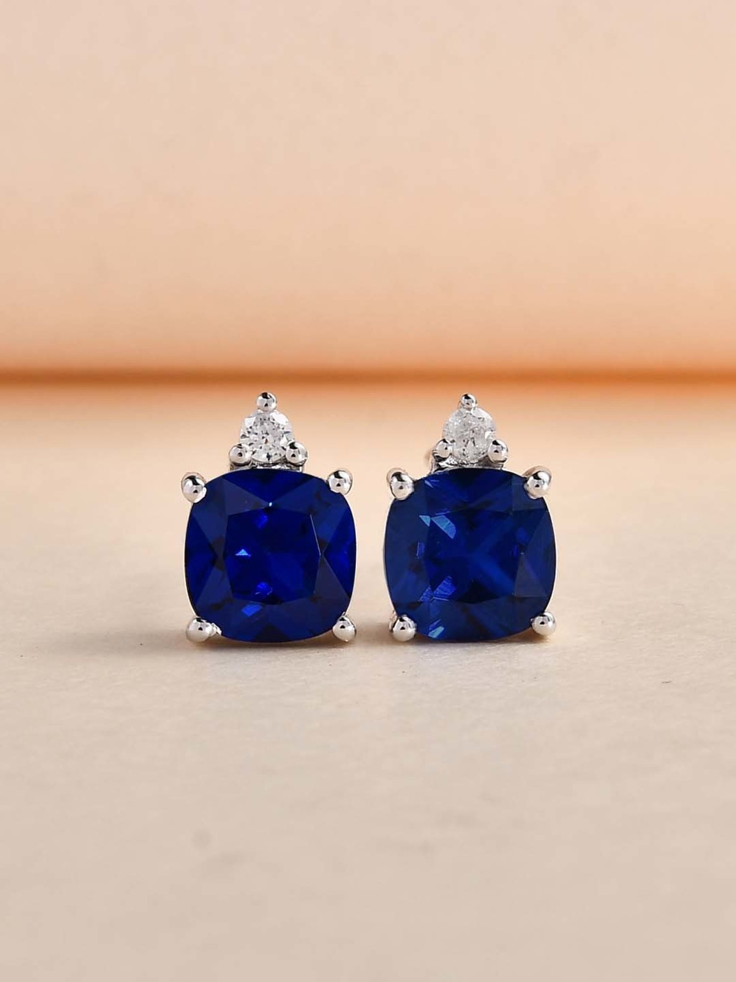 Ornate Jewels 92.5 Sterling Silver Blue Sapphire and American Diamond Stud Earrings for Women
