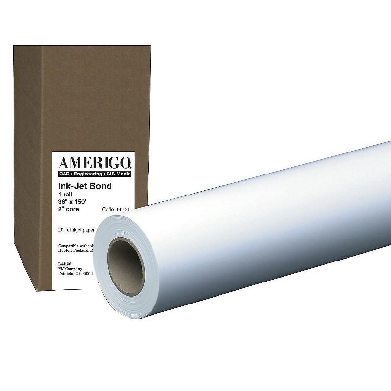 Iconex Amerigo Inkjet Bond Paper Roll 2 Core 20 lb 36 x 150 ft Uncoated White 90750207
