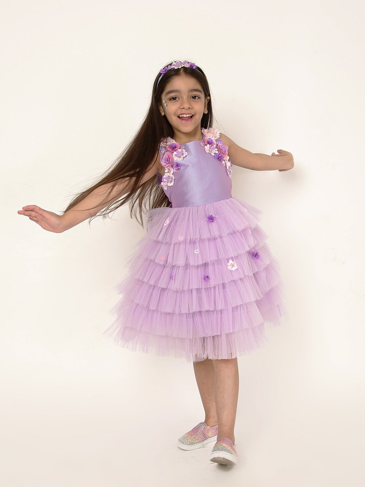 A Little Fable Girls Lavender Applique Dress