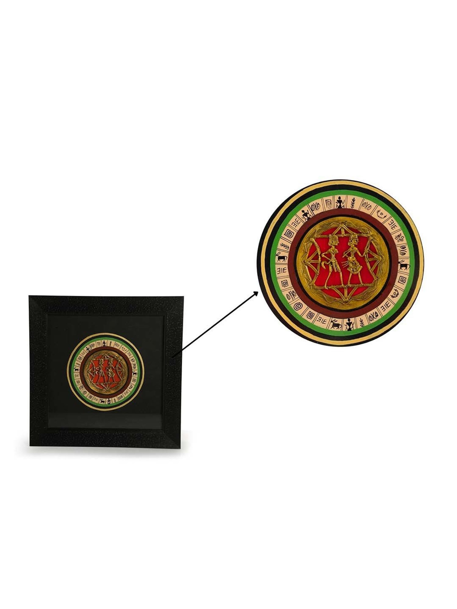 ExclusiveLane Black & Golden Acrylic Dhokra-Warli Dance Handcrafted Wall Decor