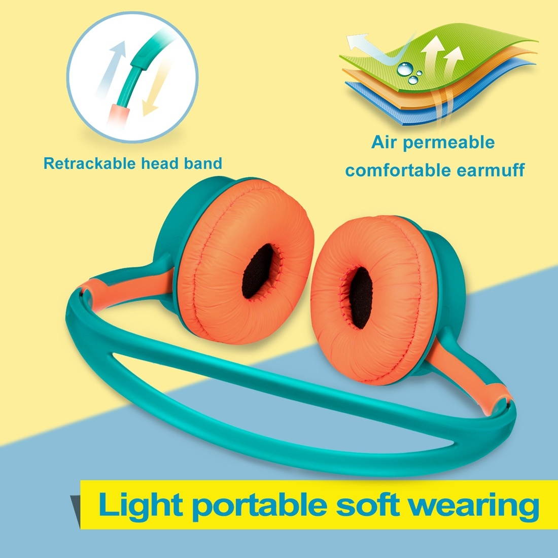 ONIKUMA M100 Portable Adjustable Headband Safely Over-Ear Headphone with Microphone for Children(Green)