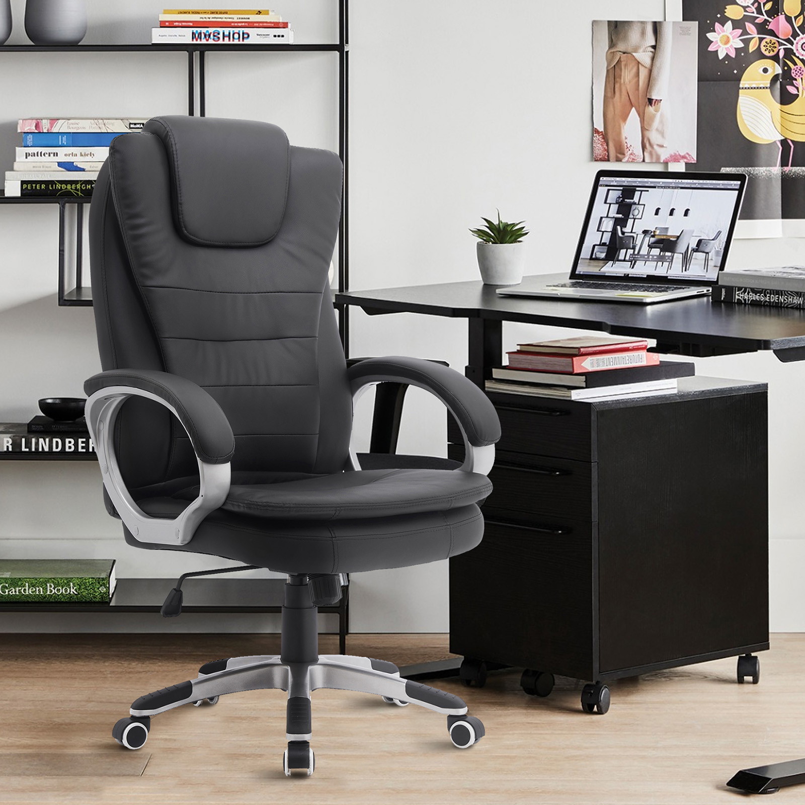 YOUTHUP Office Chair Computer High Back Adjustable Ergonomic Desk Chair Executive PU Leather Swivel Task Chair with Armrests Lumbar Support,White