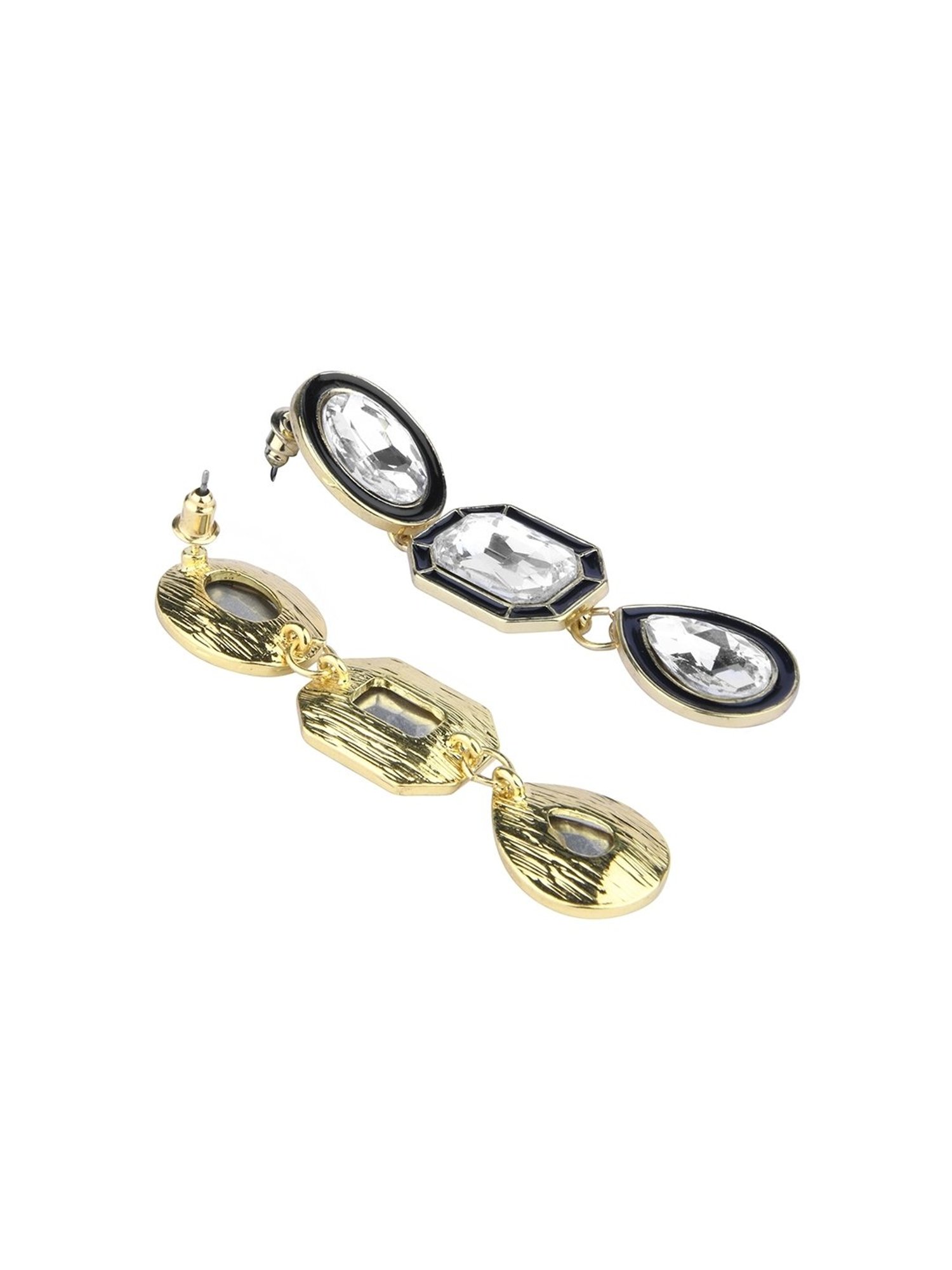 Lilly & Sparkle Gold Toned White Stone Studded Statement Drop Earrings