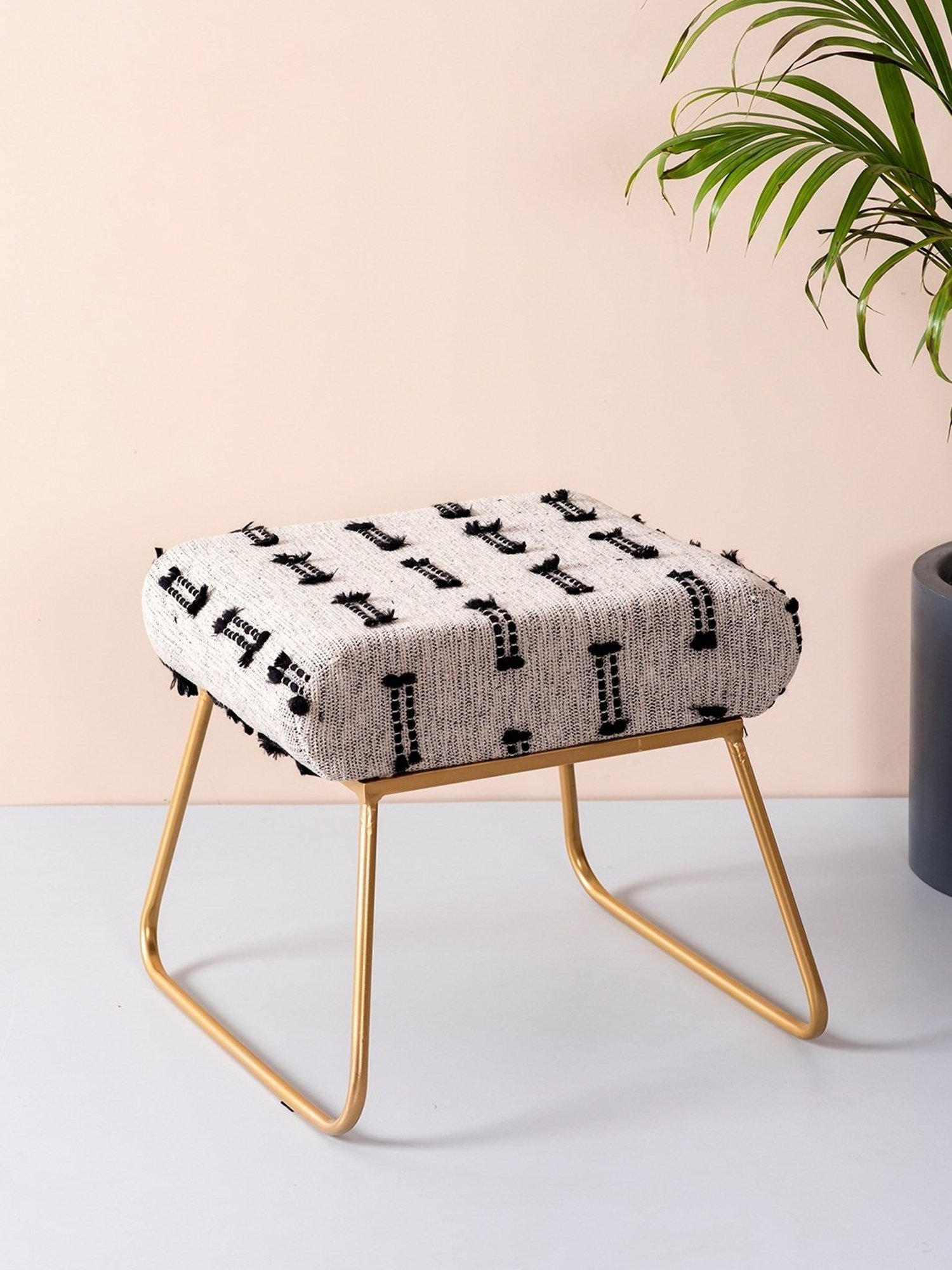 Chumbak French Sahara Solid Mustard Yellow Wood Ottoman