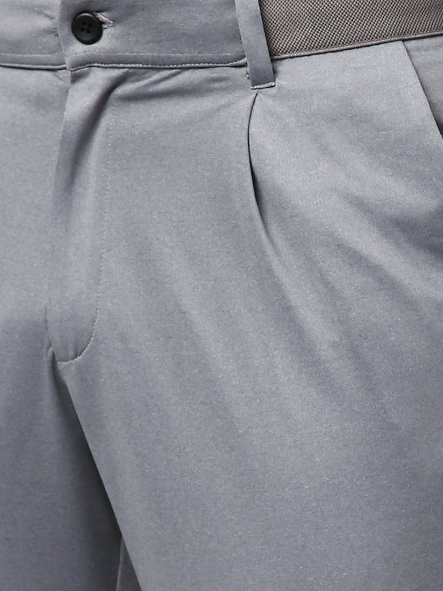 Slowave Grey Regular Fit Pleated Trousers