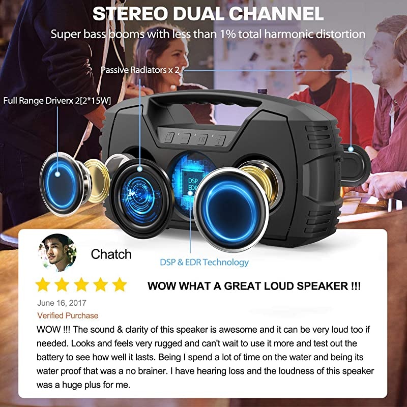 GO Bluetooth Speakers, 40H Playtime Outdoor Portable Speaker, 40W Stereo Sound Rich Bass, IPX7 Waterproof Bluetooth 5.0 Wireless Pairing,10000mAh Power Bank, for Party, Travel,Indoor