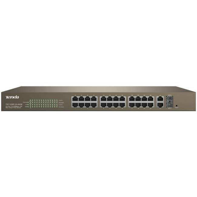 Tenda Technology TEF1226P 24-Port 10-100 Mbps, 2 Gigabit Web Smart PoE Switch